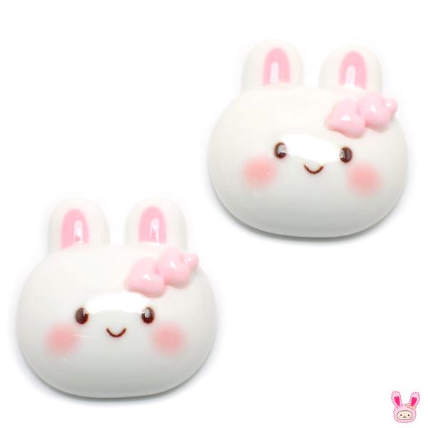 デコパーツ　ハートのヘアピンと白いうさぎパーツ　4個入