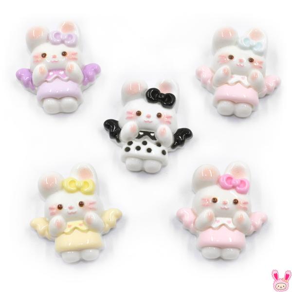 デコパーツ　白いうさぎの天使パーツ　4個