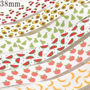プリントリボン　食べ物系1　約1ｍ（98ｃｍ）カット済み「38ｍｍ/25ｍｍ　グログランリボン/サテンリボン　印刷リボン　個別価格」