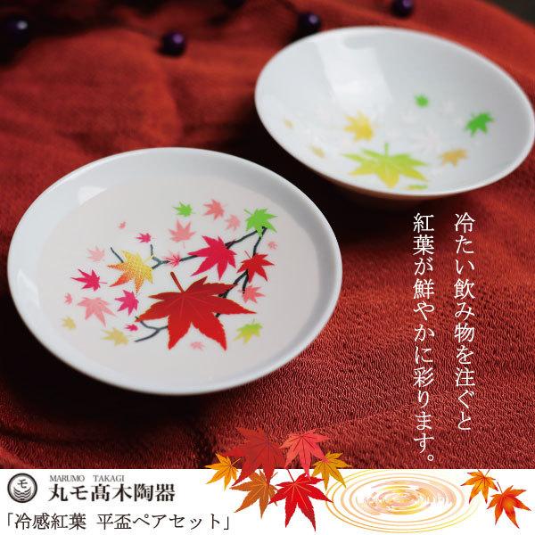 丸モ高木陶器 冷感紅葉 平盃 ペアセット 正規品 お酒を楽しむ おしゃれ 秋 酒器 もみじ 陶器 紅...