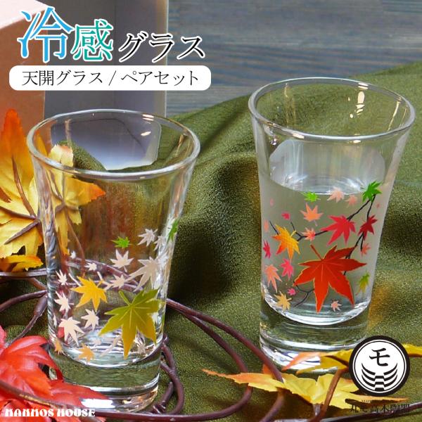 冷感紅葉 グラス 天開 ペアセット 丸モ高木陶器 正規品 温度で変化 もみじ ガラス 酒器 おしゃれ...