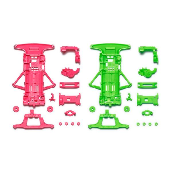 ミニ四駆限定 スーパーFM蛍光カラーシャーシセット（ピンク・グリーン） (予約商品10/24発売予定...