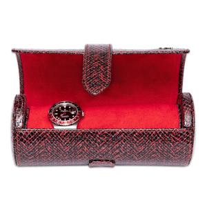 ラポート ロンドン(Rapport LONDON) Marlow Three Watch Roll in Red Herringbone Leather｜mano-a-mano