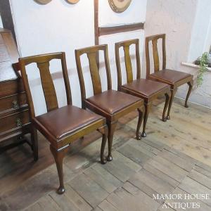 イギリス アンティーク 家具 ダイニングチェア リアルレザー 英国 4510e