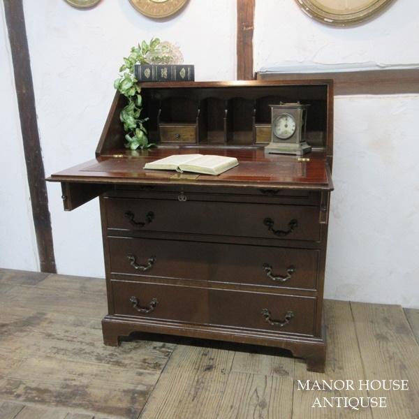 イギリス アンティーク 家具 ライティングビューロー 本棚 デスク 机 収納 木製 マホガニー 英国...