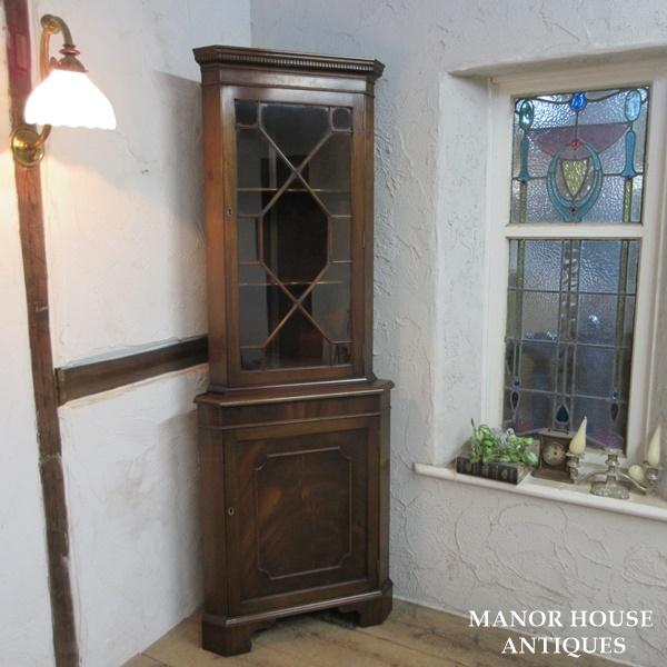 イギリス アンティーク 家具 コーナーキャビネット カップボード 飾り棚 収納 マホガニー 店舗什器...