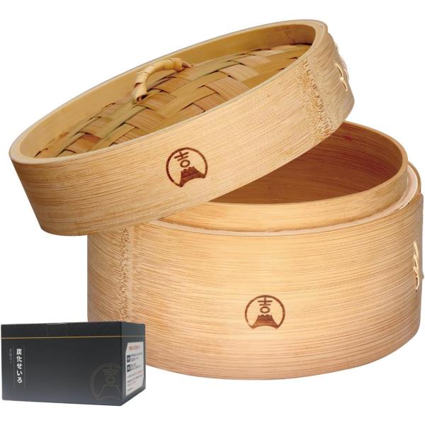 【吉冨士工芸】炭化竹せいろ 蒸し器 中華 せいろ 天然竹 蒸し野菜 小籠包 ★送料無料