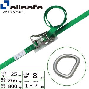 ラッシングベルト デルタリング 幅25mm 長さ1+7m 緑 ベルト荷締め機 先端金具 ベルトラッシング｜manten-life