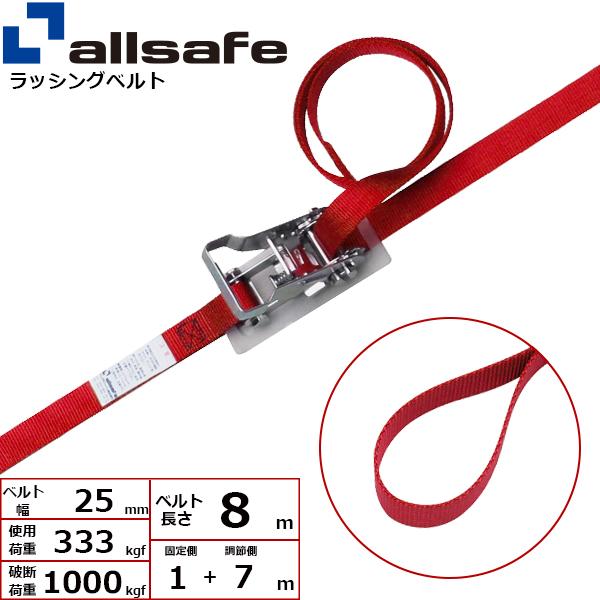 ラッシングベルト ループ 幅25mm 長さ1+7m 赤 ベルト荷締め機 ワッカ アイタイプ