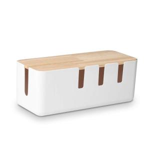 Baskiss ケーブルボックス テーブルタップ収納ボックス 天然木&樹脂製 ホワイト｜mantendo0