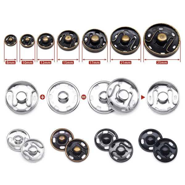 【互換品】20 セットブラックシルバーラウンド目に見えない真鍮金属スナップファスナープレスボタンシャ...