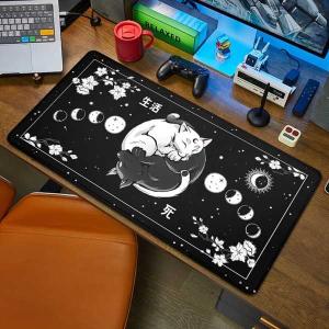 【互換品】大型Kawaii-黒 白 猫用マウスパッド オフィスおよびコンピューター アクセサリー 90x40