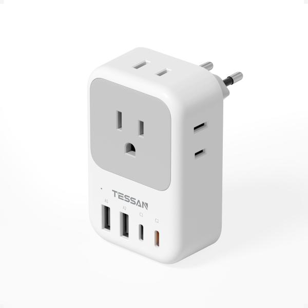 変換プラグ Cタイプ 海外旅行用 韓国 変換プラグ TESSAN USB-C付き 4個AC差込口
