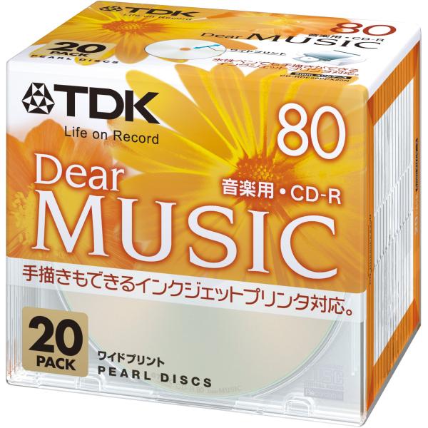TDK 音楽用CD-R 80分 インクジェットプリンタ対応(パールカラー・ワイド印刷仕様) 20枚パ...