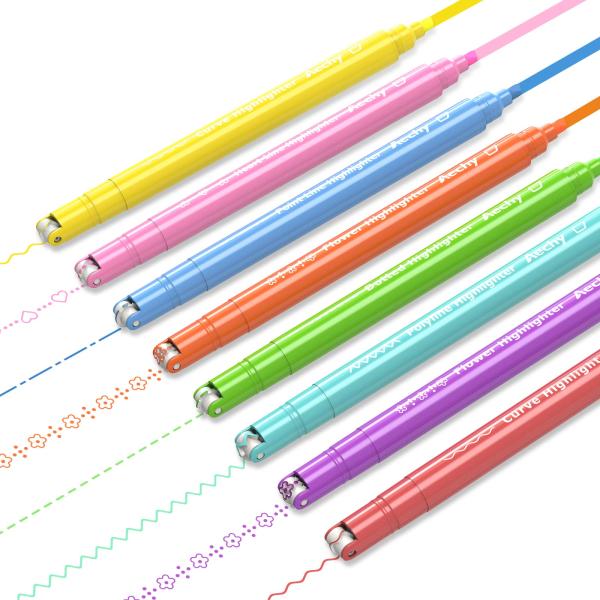 Aechy カーブペン 蛍光ペン デュアルチップ 8色蛍光マーカーペン先 6種類ローラースタンプ お...
