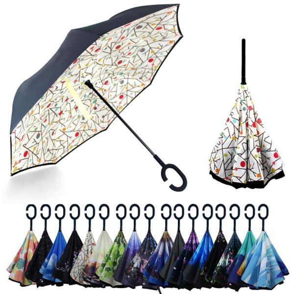 YOKITOMO 長傘 レディース 逆さ傘 丈夫 撥水 内外２枚の布の構成で耐風とUVカット効果更に...
