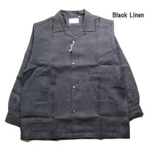 ワーカーズ WORKERS Open Collar Shirt BLACK LINEN オープンカラ...