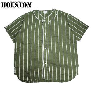 ヒューストン HOUSTON 40910 HEMP STRIPE WIDE BASEBALL SHIRT　OLIVE ヘンプストライプ　ベースボールシャツ｜manufactures-japan