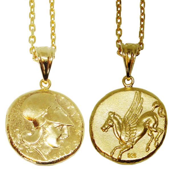 Silver925 コインネックレス 古代ギリシャ アンティーク レプリカコイン 18金コーティング...