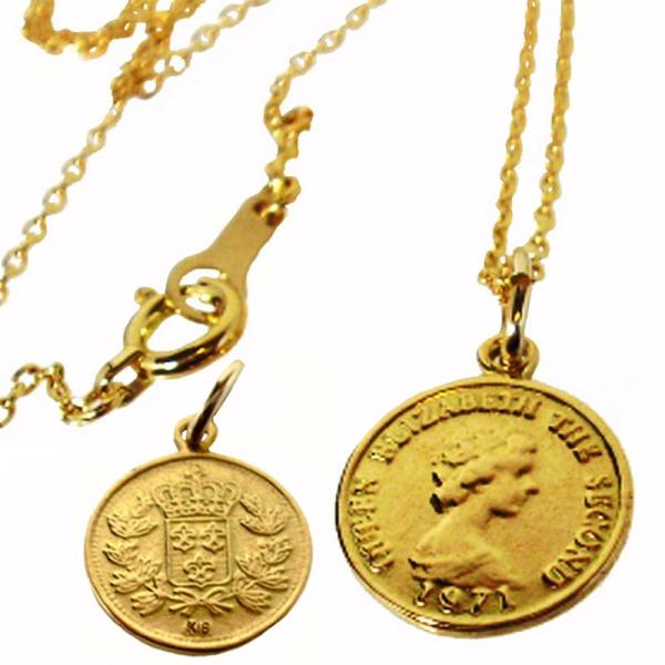 18金　エリザベスコイン ネックレス　K18 コインネックレス　メンズ　レディス 1.0mm幅 チェ...