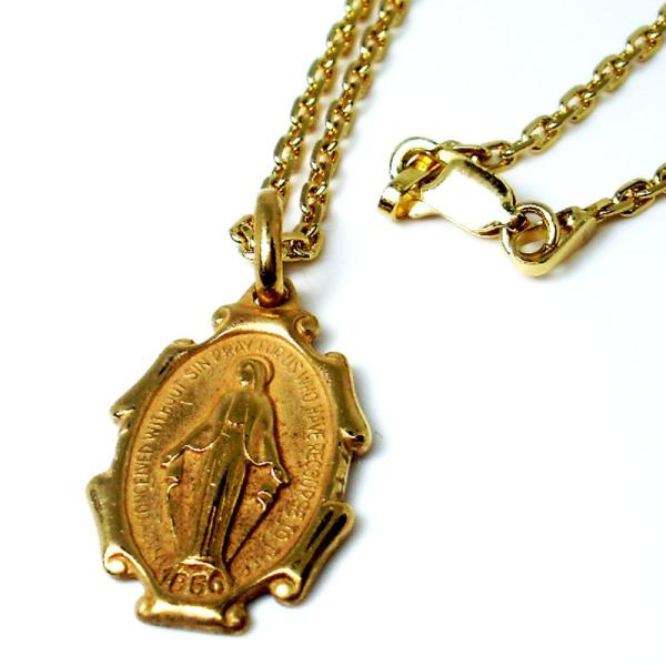 Silver925 アンティークゴールド マリアメダイネックレス　18金コーティング アンティークゴ...