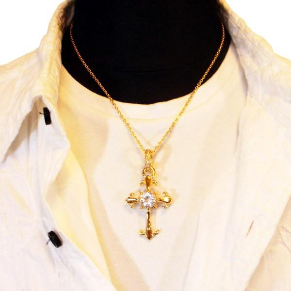 シルバー925　Lサイズ　クロスネックレス 18金コーテイング 大き目サイズのクロスネックレス