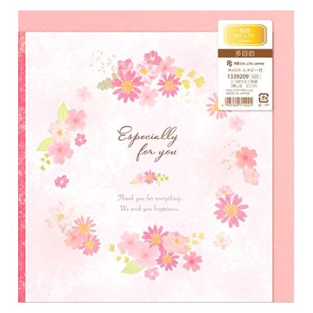 二つ折りミニ色紙 押し花ピンク 1339209 寄せ書き│NB 5冊までネコポス便可能 M在庫