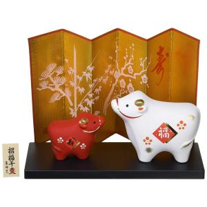 薬師窯(yakushigama) 薬師窯 2021年 干支 日本製 錦彩 招福 丑(紅白・大) 30