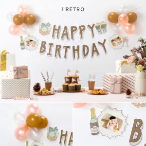 メール便 送料無料 「 写真も飾れる バースデー バルーン ガーランド レトロ 」飾り 記念日 パーティ 誕生日 部活 先生｜manzokuya3