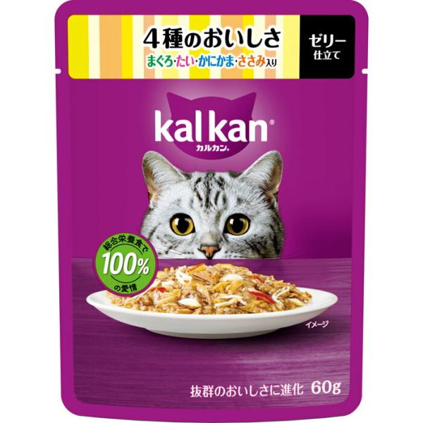 カルカン パウチ 4種のおいしさ まぐろ・たい・かにかま・ささみ入り 60g