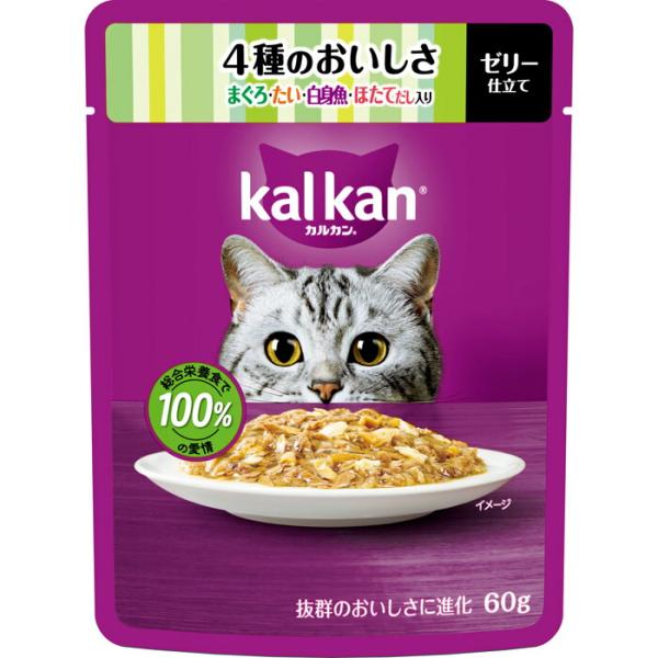 カルカン パウチ 4種のおいしさ まぐろ・たい・白身魚・ほたてだし入り 60g