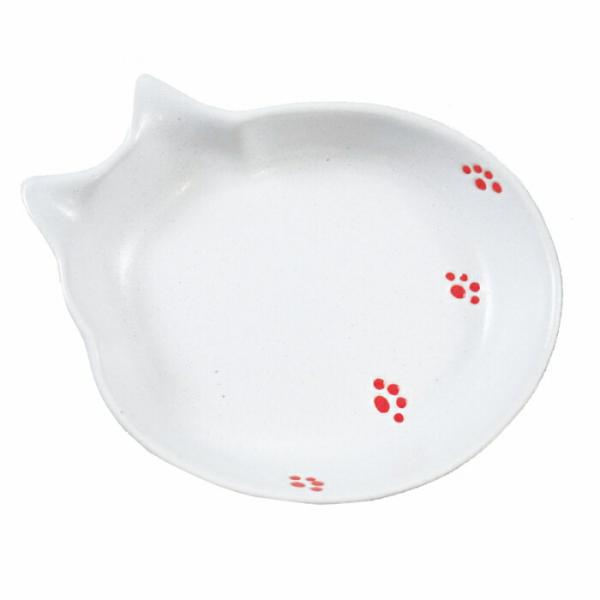 猫用 食器 猫の耳 足跡柄