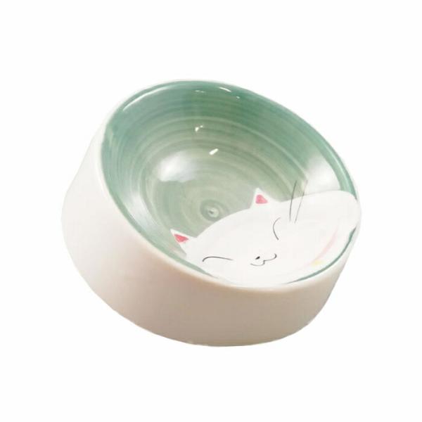 瀬戸焼 猫用 食器 猫の耳 Mタイプ 青