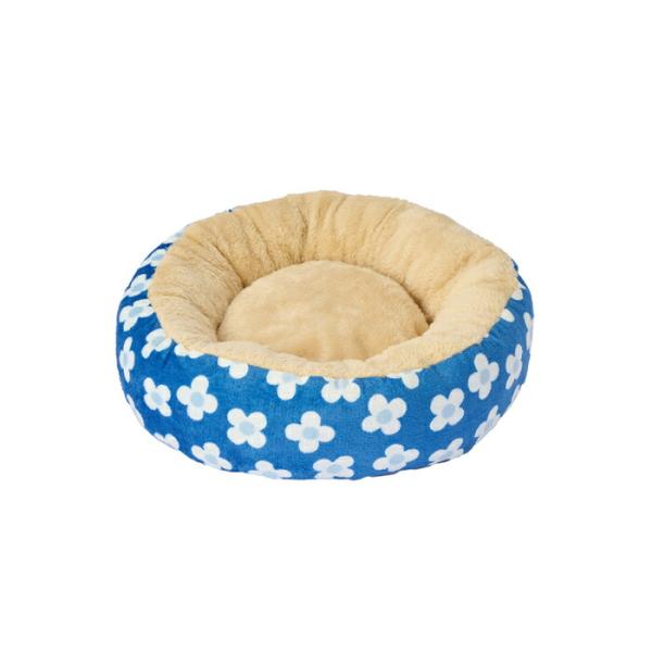 もこもこ ラウンドベッド フラワーブルー S