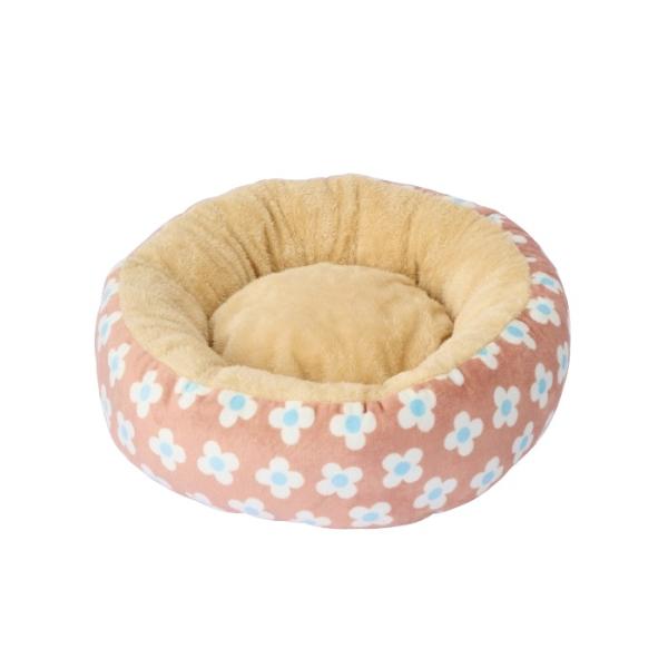 もこもこ ラウンドベッド フラワーブラウン S