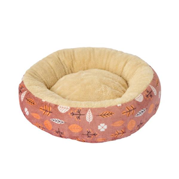 もこもこ ラウンドベッド リーフブラウン S