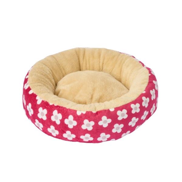 もこもこ ラウンドベッド フラワーレッド M
