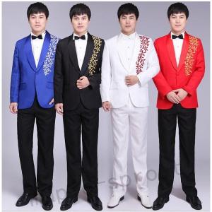 メンズ刺繍スーツセット　司会者スーツセット舞台服合唱服　衣装ダンス衣装年会ステージ公演服　紳士服タキシード　