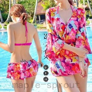 3点セット 水着 カーディガン ビキニ 体型カバー レディース