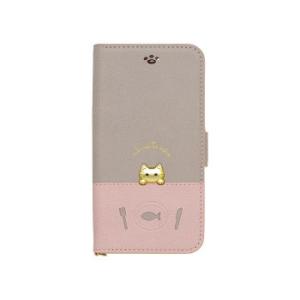 sakana to neko iPhone8/7/6s/6専用手帳型スマホケース Bタイプ iP7-DISH02 ピンクグレー