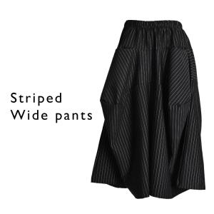 ワイドパンツ レディース ストライプ 柄 ガウ...の詳細画像1