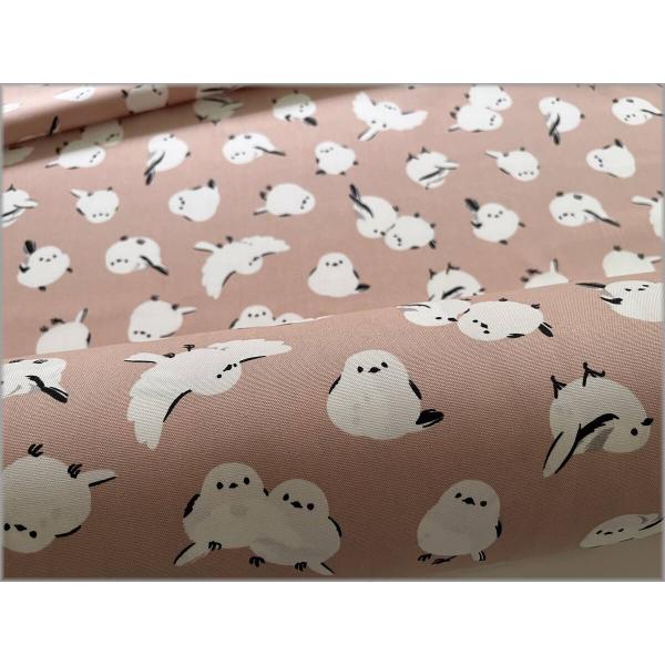 marble 50cm オックス 生地 布 シマエナガ 小鳥 雪の妖精 コットン smoke pin...