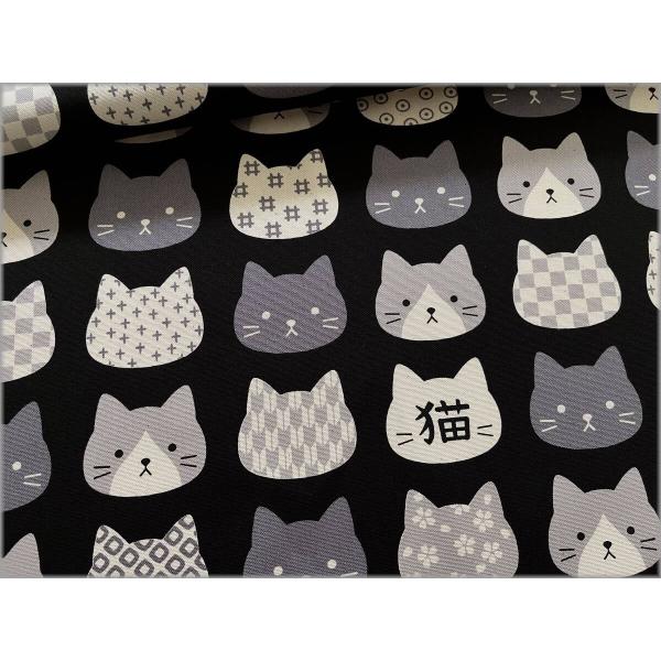 marble 50cｍ オックス 生地 布 プリント 猫 フェイス デカネコ 和柄 black 32...