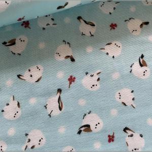 marble 50cm ダブルガーゼ 生地 シマエナガ 雪の妖精 小鳥