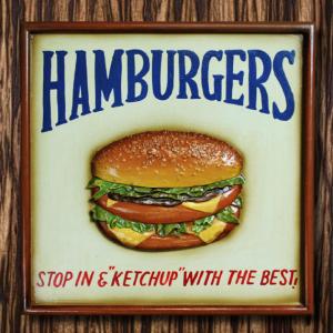 E1 アメリカン雑貨 ハンバーガー ウッドサインボード 木製看板  HAMBURGERS｜marblemarble