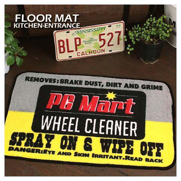 E4 アメリカン雑貨 フロアマット PC MART WHEEL CLEANER ブラック/イエロー ...