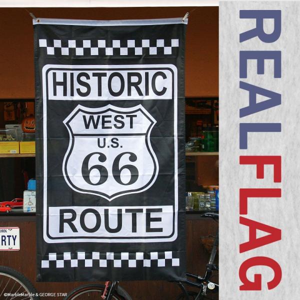 B4 リアル・フラッグ 旗 ポリエステル製 ROUTE 66 ルート６６ チェッカー柄 // アメリ...