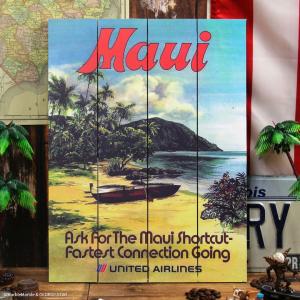 E4 ハワイアンウッドポスター #003 Maui UNITED AIRLINES // SURF / BEACH / 海 / アメリカン雑貨｜marblemarble