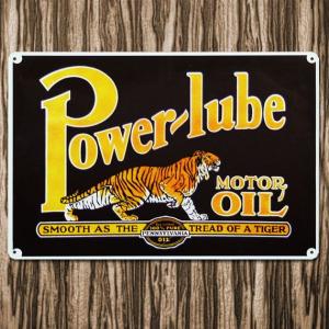 C3 ブリキ看板 ライトシリーズ 13 POWERLUBE MOTOR OIL タイガー｜marblemarble