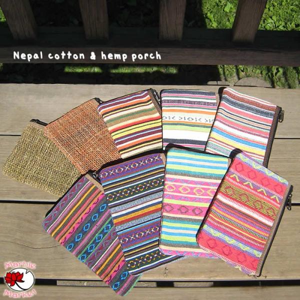 エスニック ゲリ柄コットン＆へンプポーチ アジアン雑貨 コスメポーチ エスニック柄 化粧ポーチ 通帳...